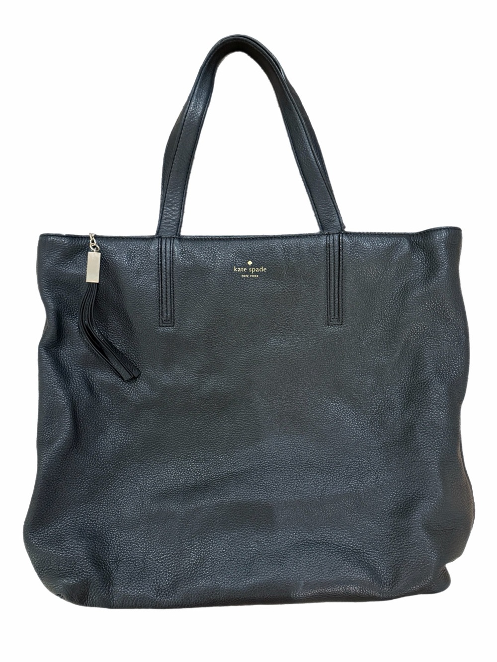 kate spade Black Pebbled Leather Tote with Tassel